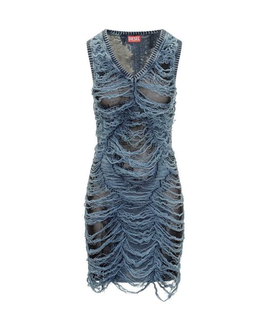 DIESEL Blue Dress With Destroyed Effect