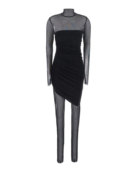 Norma Kamali Black Mini Dress With Asymmetric Hem And Mesh Sleeves