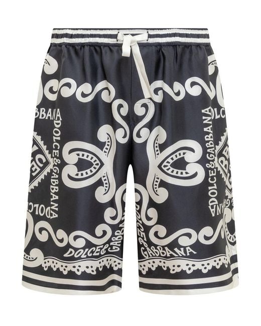 Dolce & Gabbana Blue Navy Silk Twill Jogging Shorts for men
