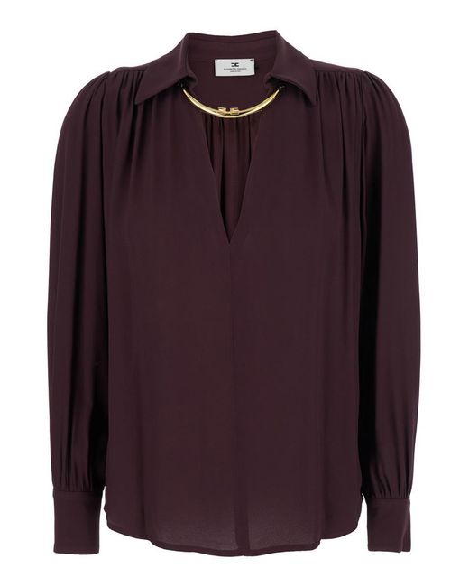Elisabetta Franchi Purple Bordeaux Shirt With Metallic Collar Decoration