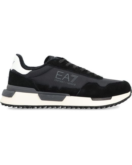 EA7 Black Leather And Fabric Low-Top Sneakers for men