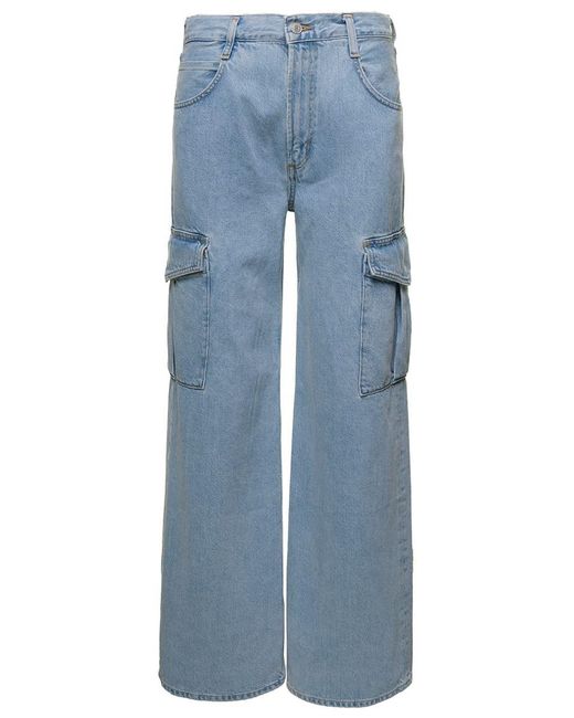 Agolde Blue 'Mika' Light Cargo Jeans With Wide Leg