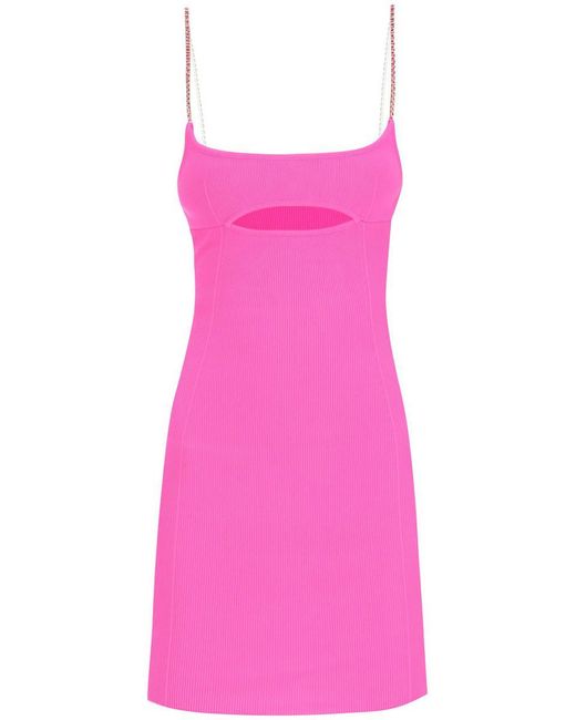 Gcds Pink Cut Out Mini Dress With Rhinestone Straps