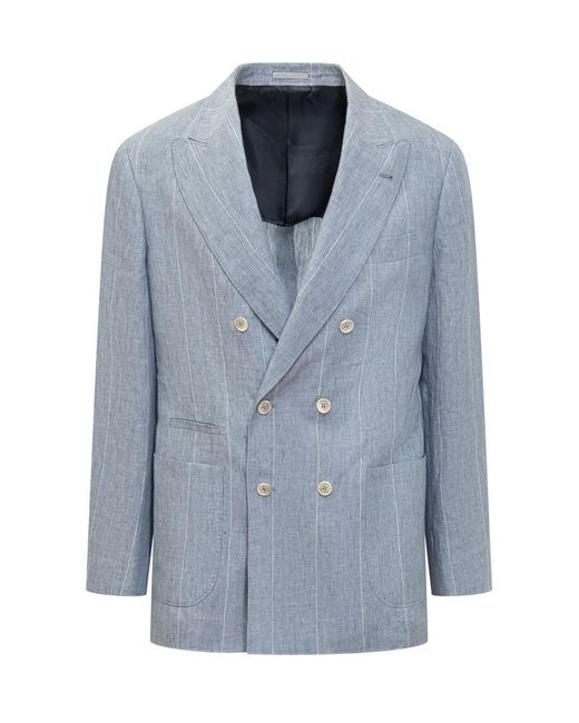 Brunello Cucinelli Blue Two Piece Pinstripe Suit for men