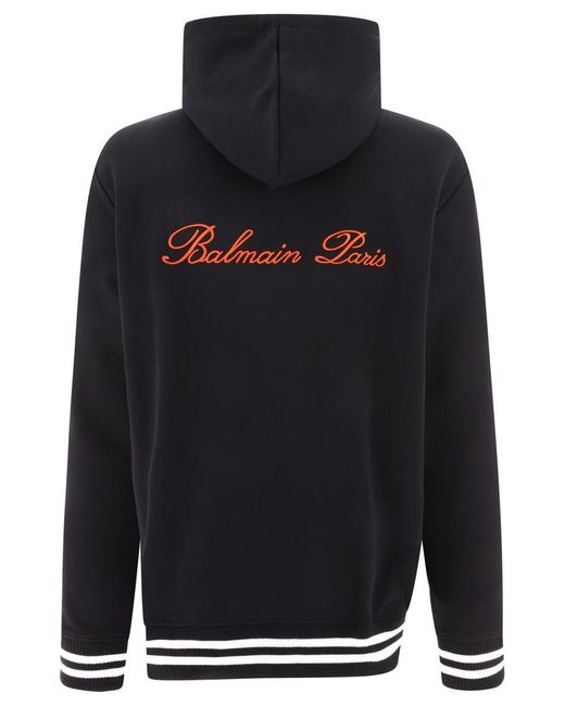 Balmain Black Logo-embroidered Hooded Cotton Sweatshirt for men