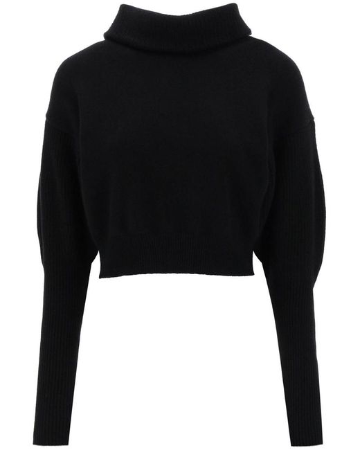Alexander McQueen Black Cropped Funnel-neck Sweater In Wool And Cashmere