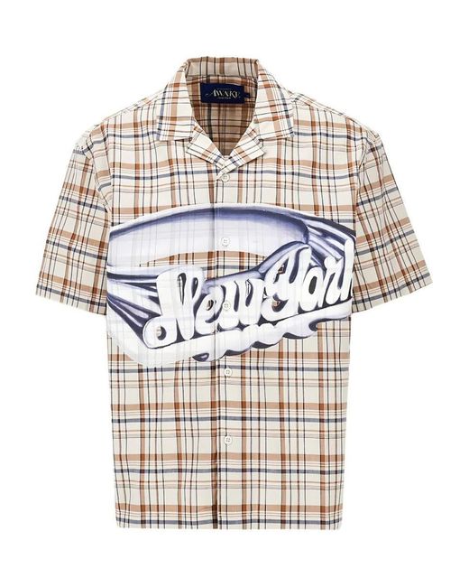 AWAKE NY Natural Printed "New York" Camp Collar Shirt for men