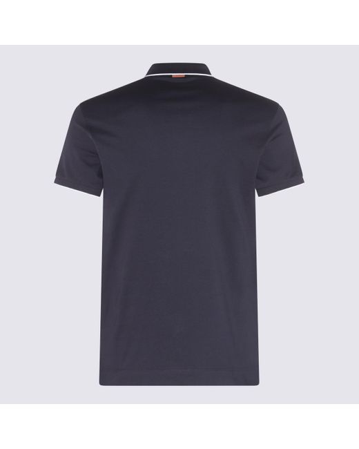 Zegna Navy Blue And White Cotton Polo Shirt for men