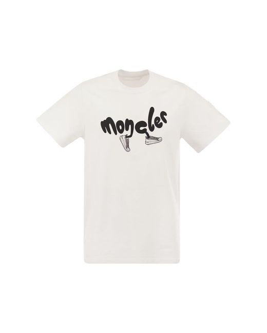 Moncler White T-shirt With Running Logo for men