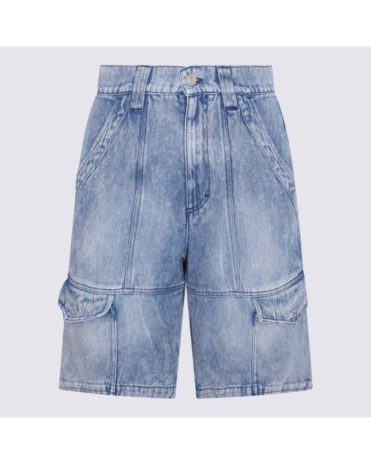 Isabel Marant Blue Cotton Denim Cargo Shorts for men