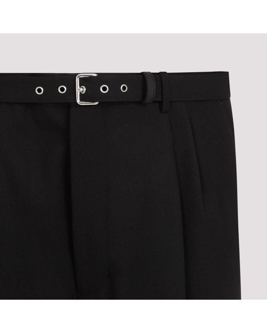 Prada Black Belted Wool Straight-Leg Trousers for men