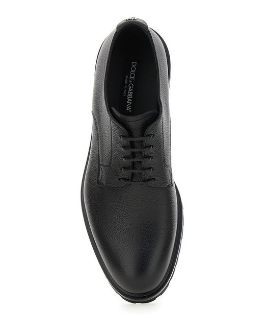 Dolce & Gabbana Black 'Altavilla' Derby Lace-Up Shoes With Metal Dg Logo On Heel for men