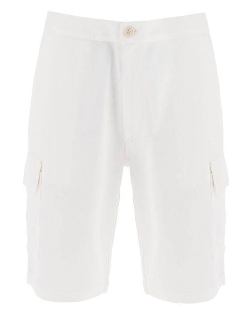 Brunello Cucinelli White Cargo Shorts In Jersey for men