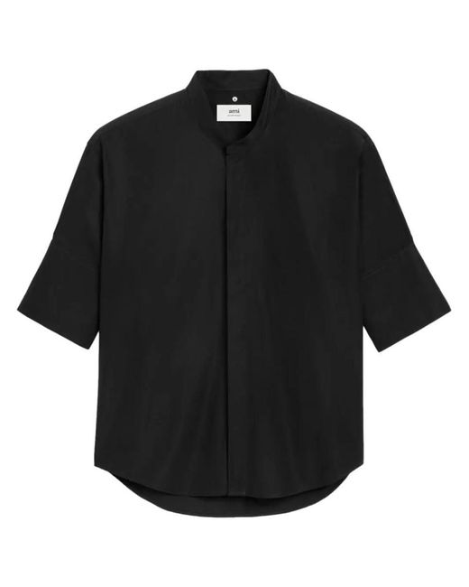 AMI Black Mandarin Collar Shirt for men