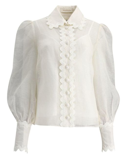 Zimmermann "high Tide Ric Rac" Blouse in White Lyst