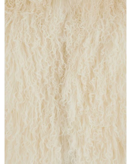 Plain Natural White Cropped Fur Jacket With Concealed Front Closure In Shearling Fur Woman