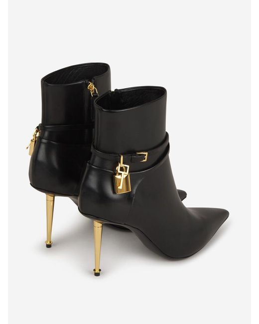 Tom Ford Black Padlock Leather Ankle Boots