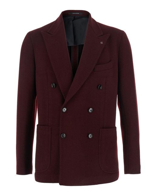 Tagliatore Purple Bordeaux Double-Breasted Jacket With Peak Revers for men
