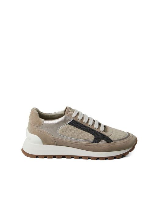 Brunello Cucinelli Gray Monili-embellished Panelled Sneakers
