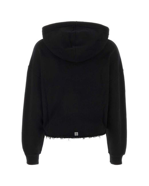 Givenchy Black Brushed Cotton Cropped Hoodie
