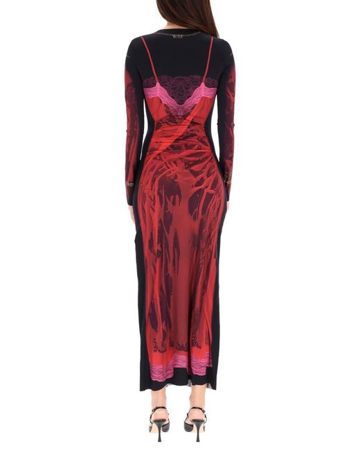 MARINE SERRE Red "wet Nuisette" Midi Dress