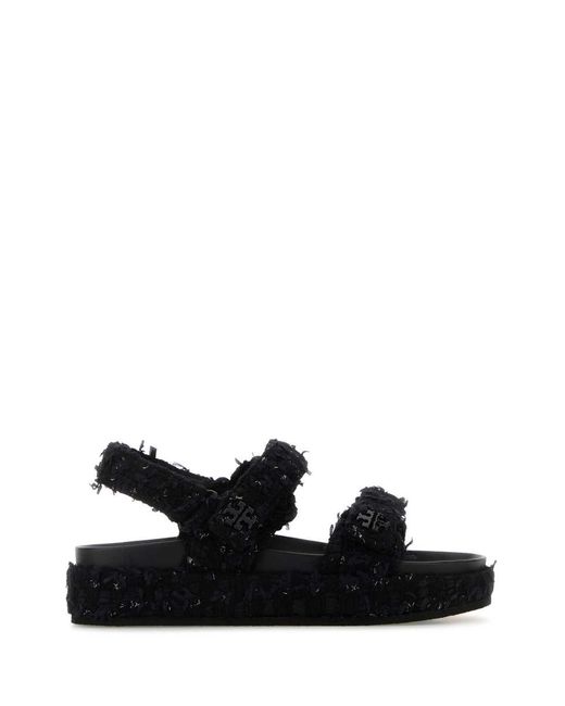 Tory Burch Black Midnight Blue Tweed Sandals