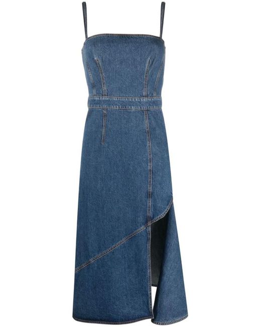 Alexander McQueen Blue Asymmetric Denim Midi Dress