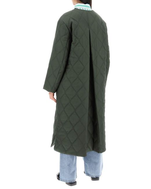 Ganni Green Quilted Midi Coat