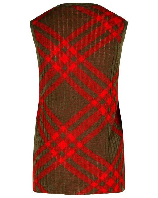 Burberry Red 'Check' Dark Nylon Blend Vest