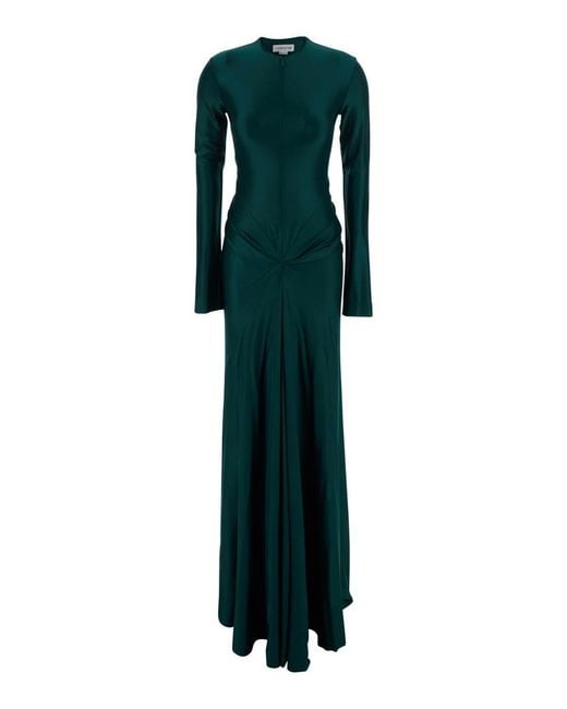 Victoria Beckham Green Long Dress With Draped Design