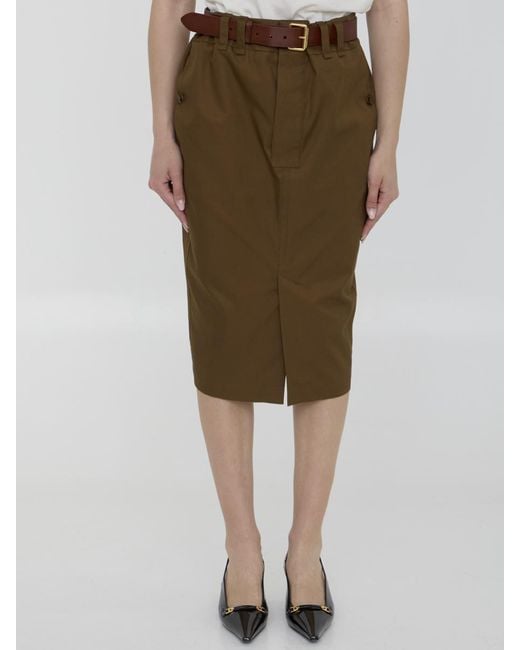 Saint Laurent Green Twill Pencil Skirt