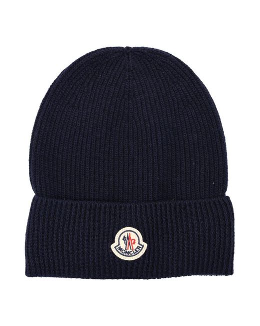 Moncler Wool And Cashmere Beanie In Navy Blue for men