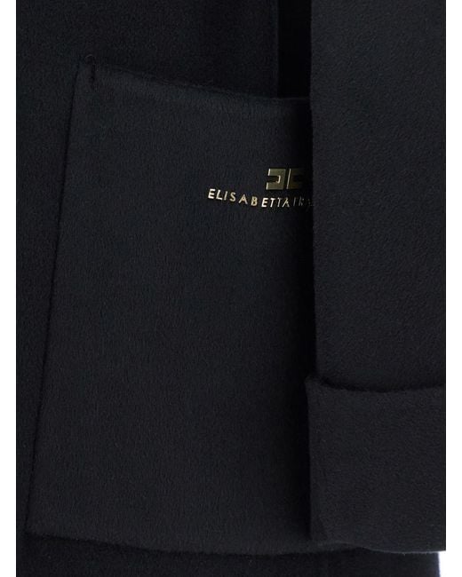 Elisabetta Franchi Black Coat With Notched Revers And Front Belt Closure