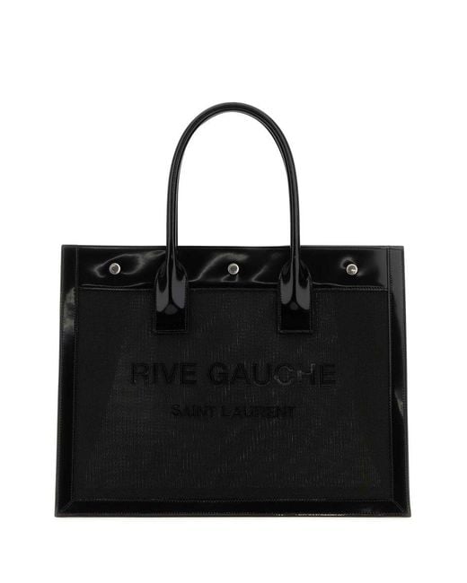 Saint Laurent Black Mesh And Leather Small Rive Gauche Shopping Bag