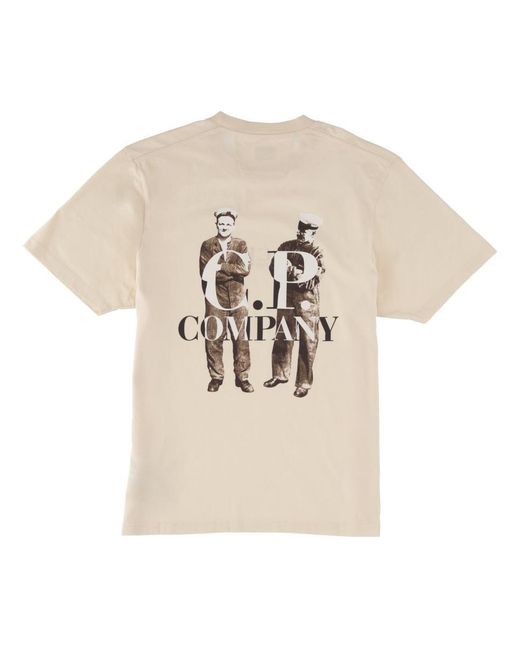 C P Company Natural T-Shirt With Logo for men