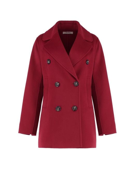Max Mara Red Caban Virgin Wool Coat
