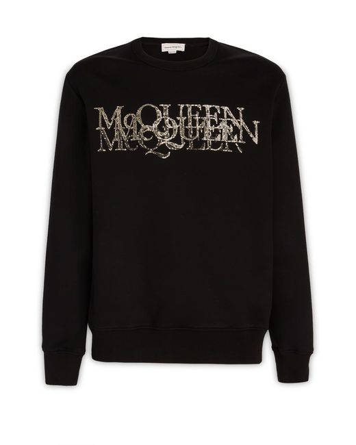Alexander McQueen Black Embellished Logo Crewneck Sweatshirt for men