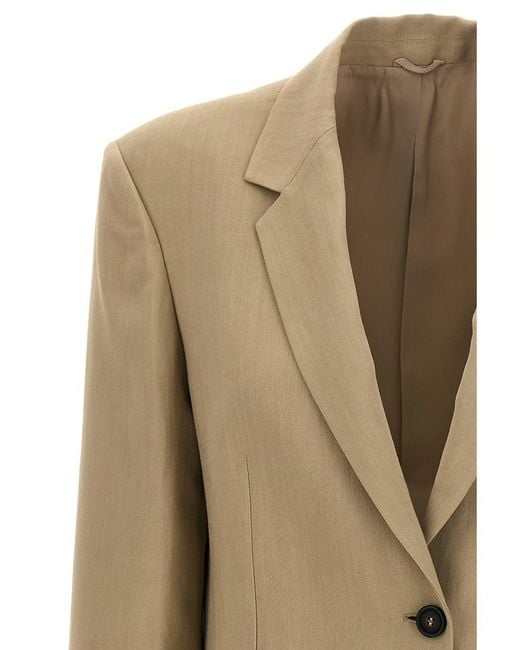 Brunello Cucinelli Natural Single-breasted Linen Blend Blazer Jackets