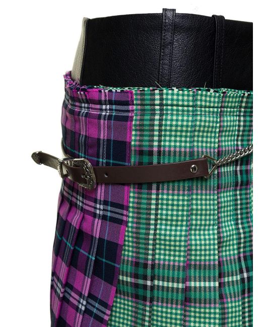 ANDERSSON BELL Green Midi Multicolor Skirt With Chain And Check Motif In Fabric Woman