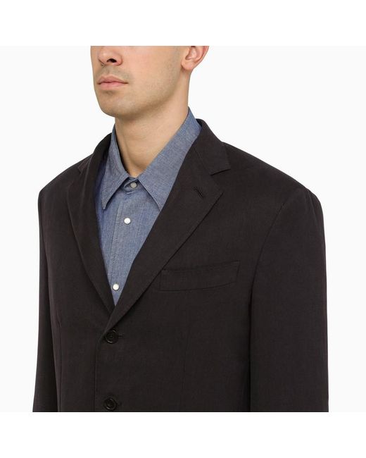 Loro Piana Black Single Breasted Linen Jacket for men