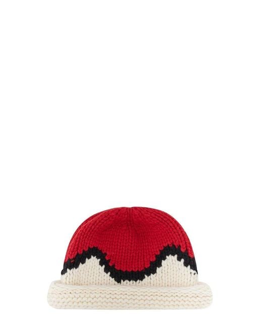 KENZO Red Jacquard Knit Beanie Hat