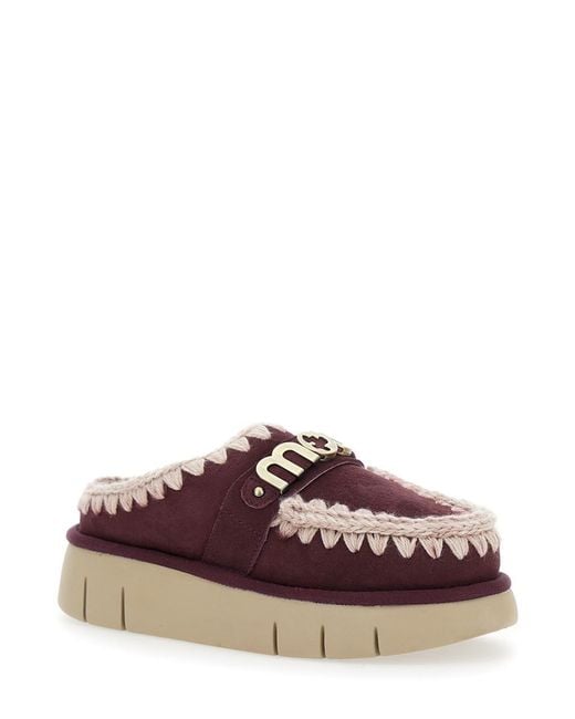 Mou Purple 'Bounce' Bordeaux Mules With Logo Lettering And Open Rear