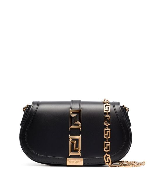 Versace Leather Greca Foldover Crossbody Bag in Black - Save 37% | Lyst ...