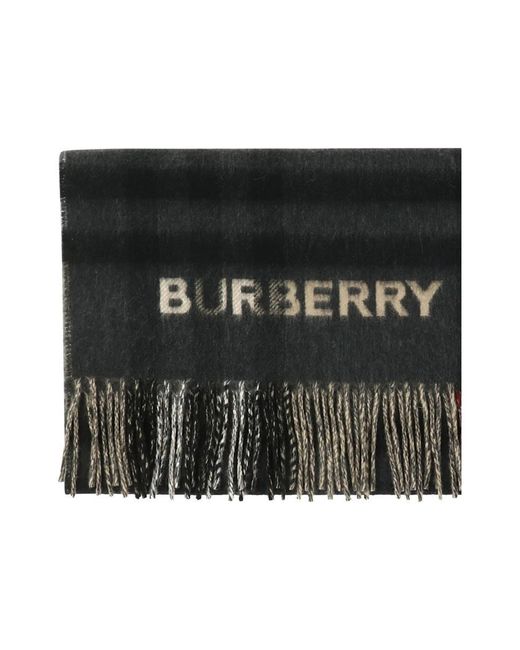 Burberry Contrast Check Cashmere Scarf in Black | Lyst