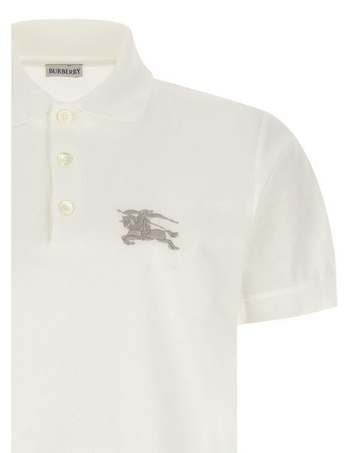 Burberry White Embroidery Polo Shirt for men