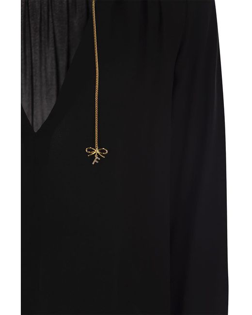 Elisabetta Franchi Black Georgette Shirt With Charms And Logo