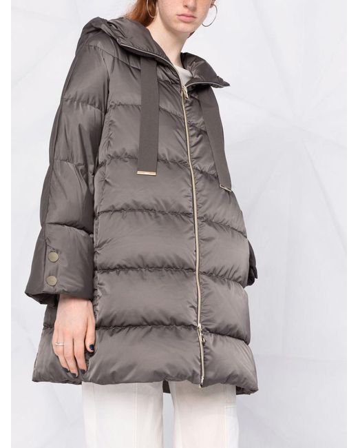 Herno Gray Long Puffer Coat With Buttons