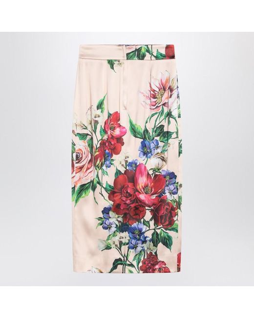 Dolce & Gabbana Pink Longuette Skirt With Floral Print