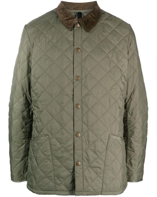 Barbour Green Corduroy-collar Diamond-quilted Jacket for men