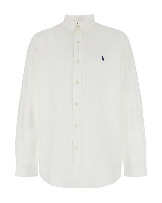 Polo Ralph Lauren White 'Custom Fit' Shirt With Button-Down Colllar And Pony Embroidery On The Front for men